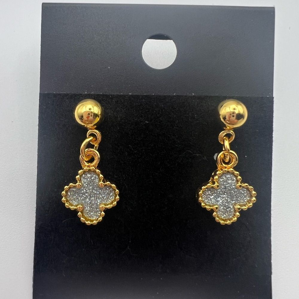 Elegant Gold and Silver Dangle Earrings - Picture 1 of 4